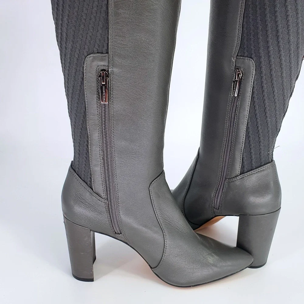$240 Vince Camuto Majestie Over The Knee Boots Leather Knit Gray 9M Minimalist - Picture 3 of 13